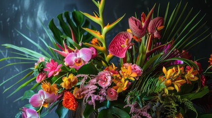 Fototapeta premium A tropical flower arrangement with exotic blooms.