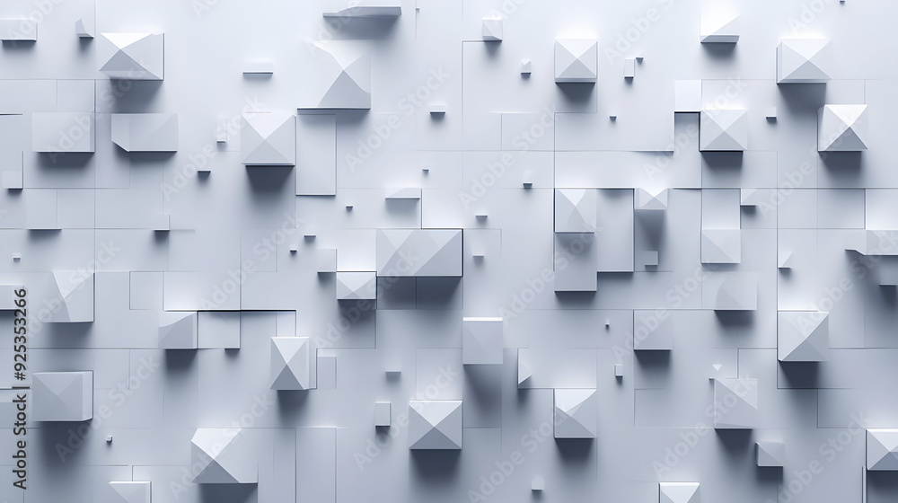 Poster a textured white wall featuring various geometric shapes and patterns.