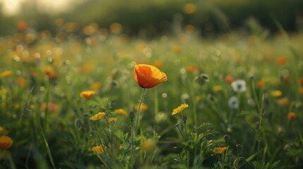 A vibrant poppy in a field of green.