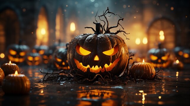 Halloween background. Spooky pumpkins in abstract background.