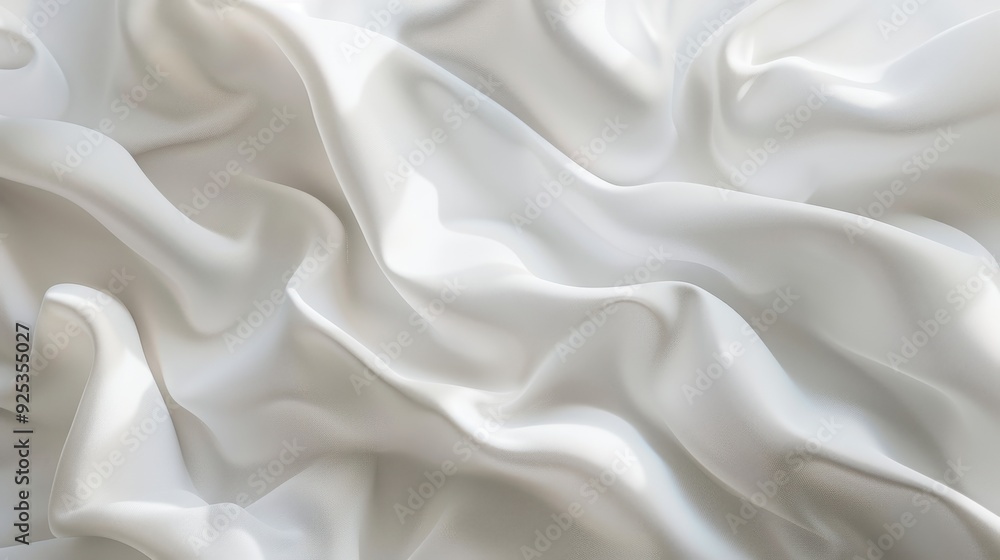 Poster a white cloth background with gentle, flowing waves, creating a serene and minimalistic abstract tex
