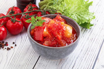 Hungarian lecho with tomato and paprika