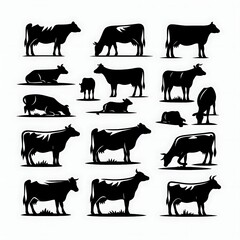 Silhouettes of Cows in Various Poses