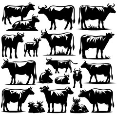 Fototapeta premium Silhouettes of Cows in Various Poses