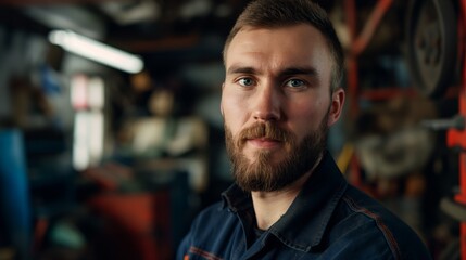 Obraz premium This image features a male mechanic in a workshop, showcasing tools, equipment, and a sense of dedication and serious determination.