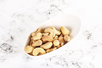 Cashew nuts heap in the bowl