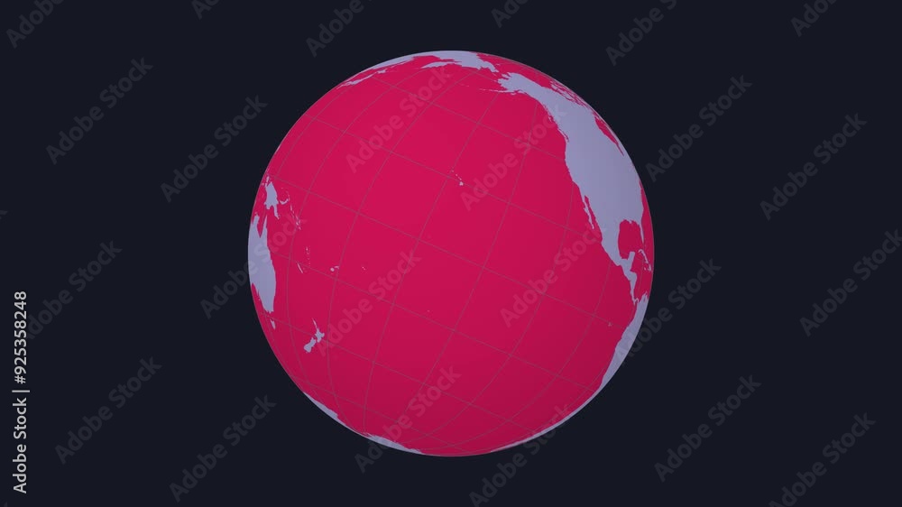 Poster spinning planet. tilted sphere view. slow speed globe rotation. solid color style.