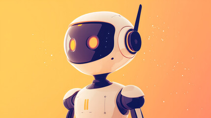 Naklejka premium cute robot illustration with an orange background, in a flat design style with simple shapes and minimal details, using vector graphics to create smooth gradients of colors