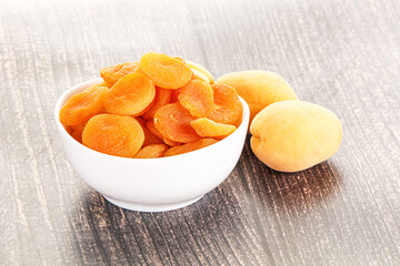 Dried apricot heap in the bowl