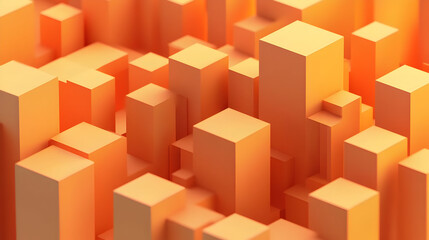 A vibrant abstract composition of orange 3D blocks creating a dynamic landscape.