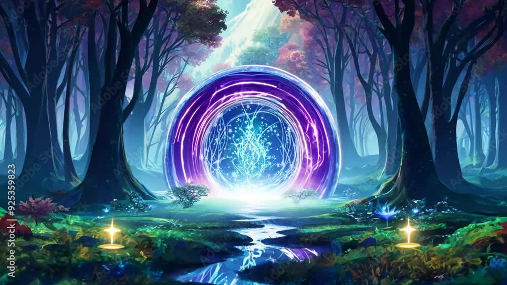 Aufkleber magical portal in an enchanting forest during twilight generative ai