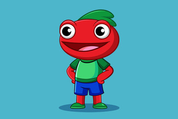 A red pepe character standing wearing a green round dress vector art illustration