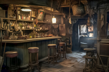 Gespenstischer Lost Place, verlassene Bar, Generative AI