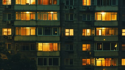 The windows of a high-rise apartment building glow warmly at dusk, hinting at the brilliant lives within and the stories they tell.