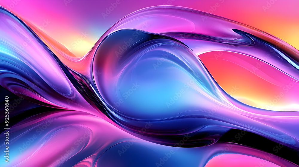 Poster A vibrant abstract design featuring flowing shapes and gradients of pink, blue, and purple.