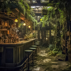 Gespenstischer Lost Place, verlassene Bar, Generative AI