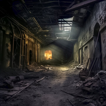 Gespenstischer Lost Place, verlassene Fabrik, Generative AI