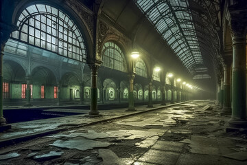 Fototapeta premium Gespenstischer Lost Place, verlassene Fabrik, Generative AI