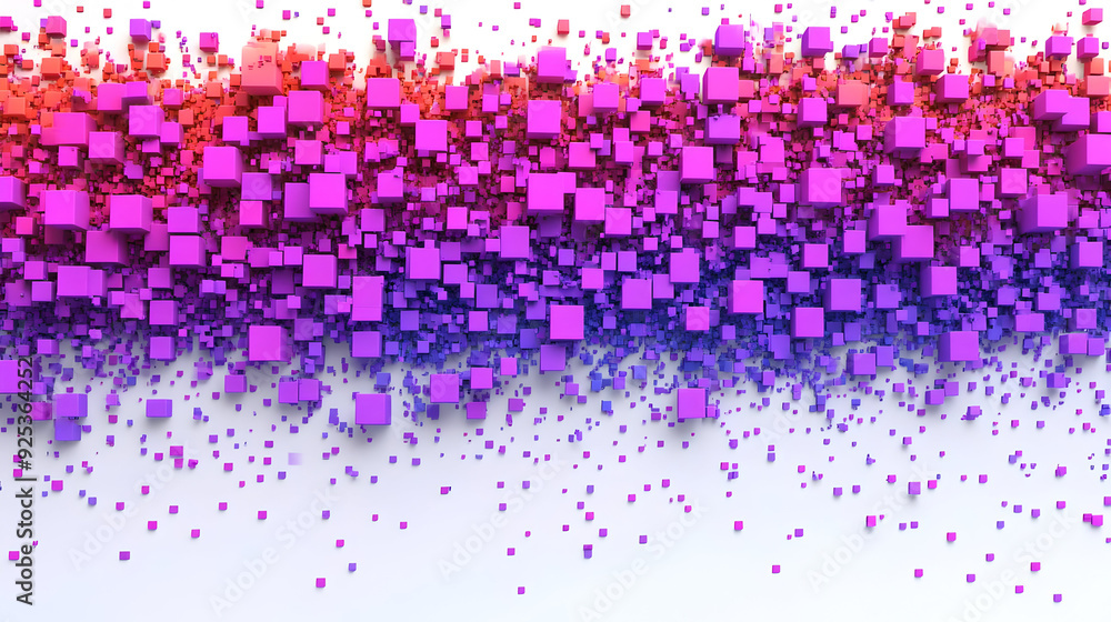 Poster a vibrant abstract design of pink and purple cubes creating a dynamic visual effect.