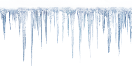 Long icicles on isolated background for overlaying on a light background.