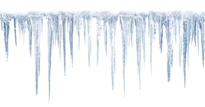 Long icicles on isolated background for overlaying on a light background.