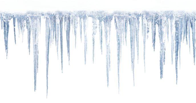 Long icicles on isolated background for overlaying on a light background.