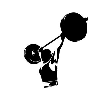 recommend clip art: Weightlifting, woman lifts big barbell, abstract isolated vector silhouette, female fitness logo