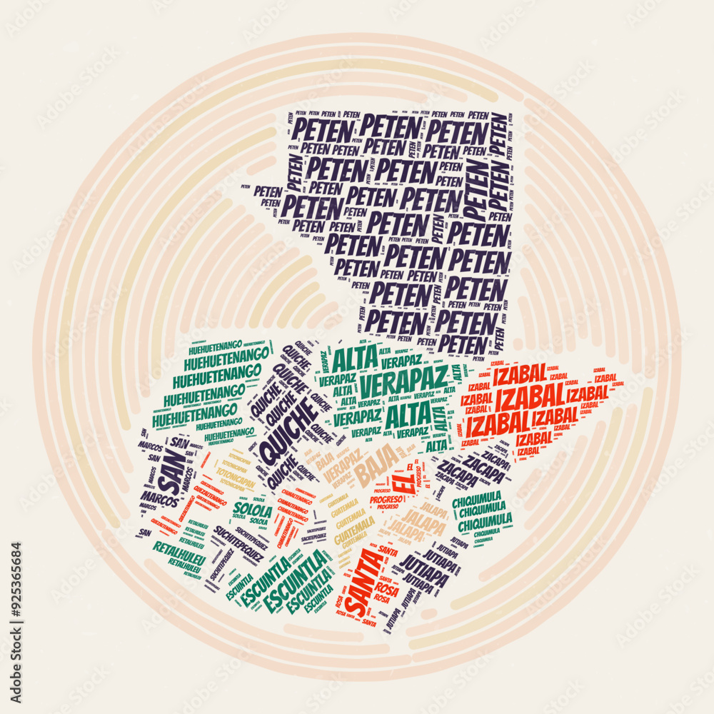 Poster typography style image of guatemala. regions word clouds of guatemala. vintage image design with scr