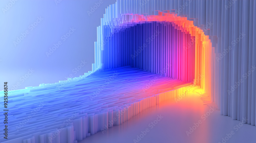 Poster a vibrant abstract representation of a flowing tunnel with gradient colors.