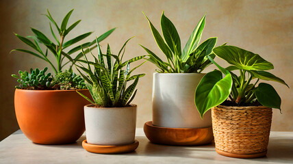Fototapeta premium A variety of houseplants bathed in soft natural light