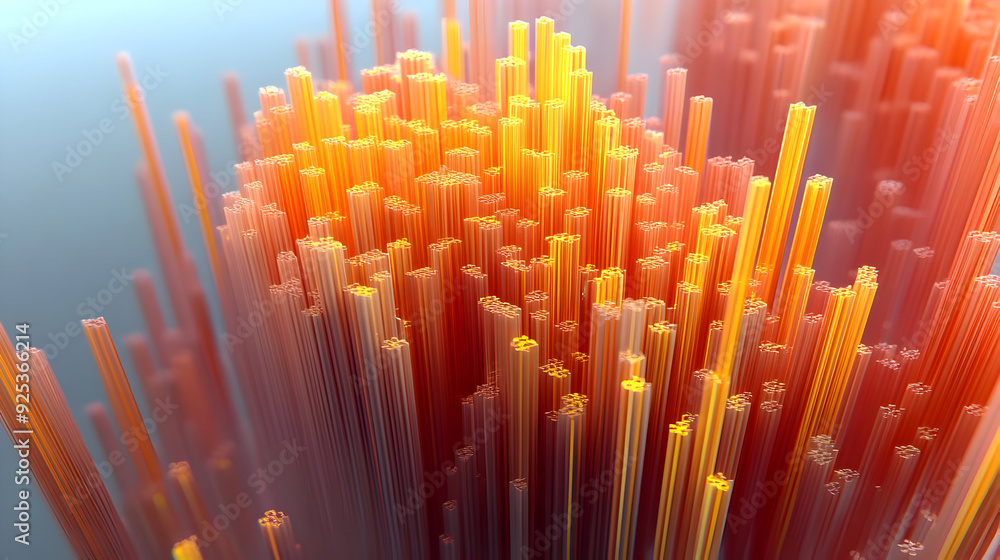Poster a vibrant abstract representation of dynamic structures in warm colors.