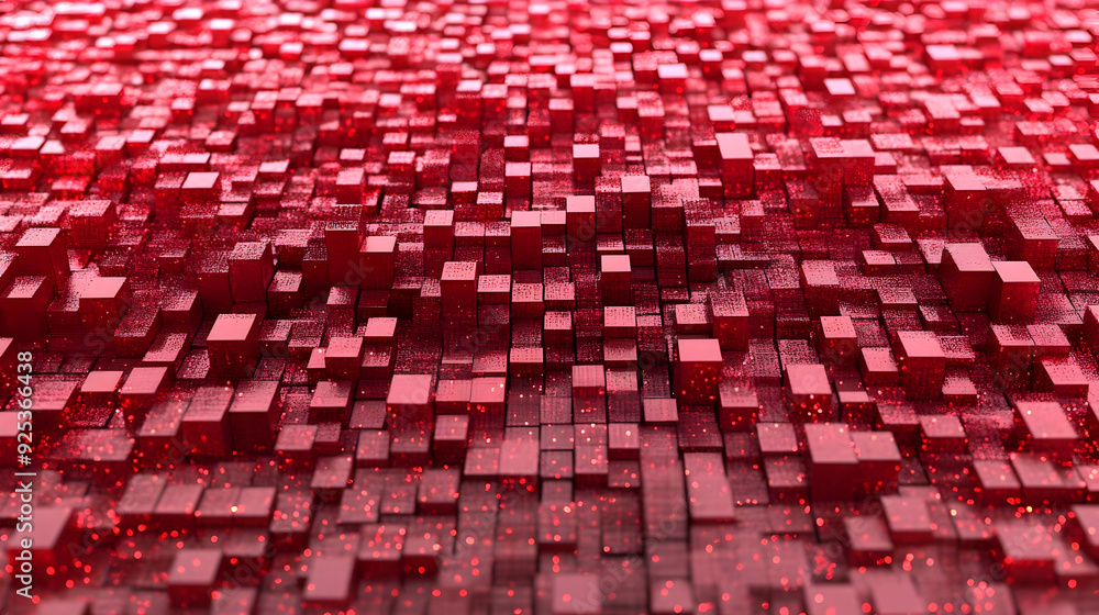 Aufkleber a vibrant abstract representation of red cubes creating a dynamic 3d surface.