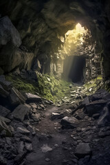 Gespenstischer Lost Place, verlassenes altes Bergwerk, Generative AI