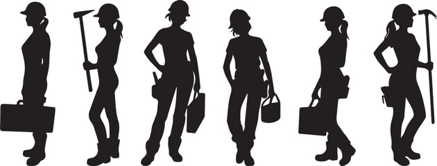 women construction worker silhouette vector art illustration