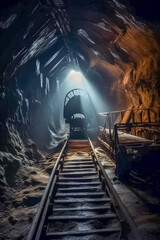 Naklejka premium Gespenstischer Lost Place, verlassenes altes Bergwerk, Generative AI