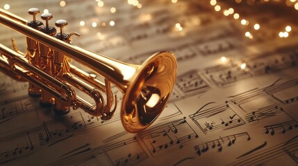 Obraz premium Golden Trumpet on Music Sheet