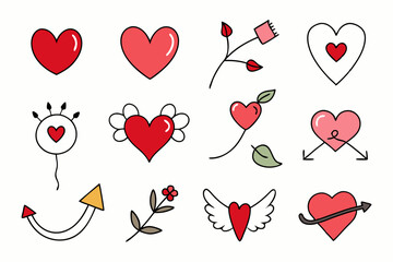 Set of 16 different hand drawn love collection art vector