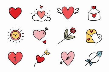 Set of 16 different hand drawn love collection art vector