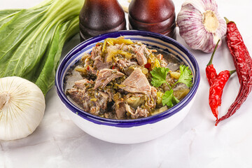Steamed lamb meat with vegetables