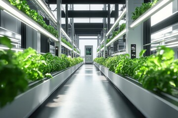 High-Tech Vertical Farming Facility with LED Lighting