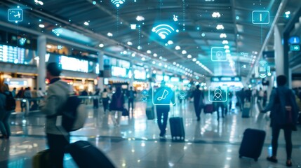Dynamic Airport Terminal with Travelers and Seamless Connectivity through Digital Icons and Wi-Fi Signals