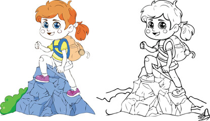 coloring page simple drawing of cartoon character  Rock Climbing, coloring book 