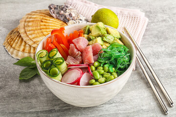 Hawaiian cuisine - poke with tuna and rice