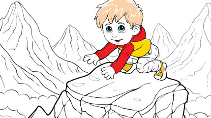 coloring page simple drawing of cartoon character  Rock Climbing, coloring book 