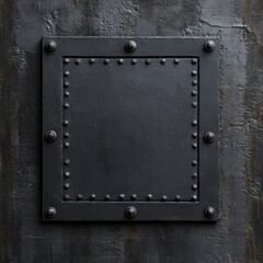 Fototapeta premium Museum Plaque. Black Plate on Wall Background with Frame Decoration