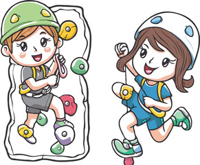 coloring page simple drawing of cartoon character  Rock Climbing, coloring book 
