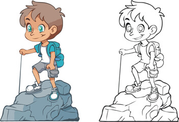 coloring page simple drawing of cartoon character  Rock Climbing, coloring book 