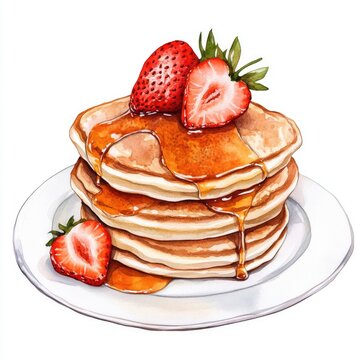 recommend clip art: Pancakes Clipart. Delicious Souffle Pancakes with Strawberry Syrup Watercolor Illustration