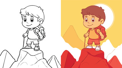 coloring page simple drawing of cartoon character  Rock Climbing, coloring book 