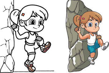coloring page simple drawing of cartoon character  Rock Climbing, coloring book 